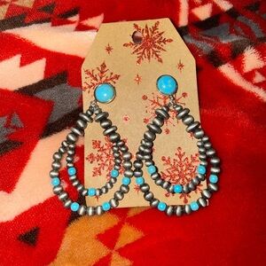 Turquoise and Silver Beaded Earrings